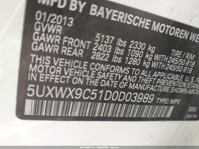 Aukcja sprzedaży 2013 Bmw X3 Xdrive28i, vin: 5UXWX9C51D0D03989, numer aukcji: 44507113