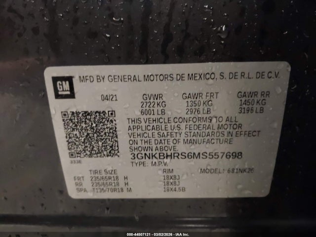 3GNKBHRS6MS557698 Chevrolet Blazer Awd 2lt