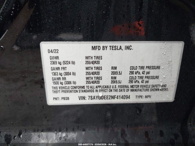 2022 TESLA MODEL Y 7SAYGDEE2NF414094 Photo 8