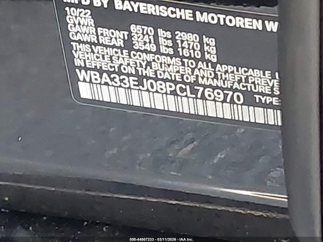 44507233 :رقم المزاد ، WBA33EJ08PCL76970 vin ، 2023 Bmw 760 I Xdrive مزاد بيع
