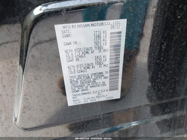 Продажа на аукционе авто 2013 Infiniti Jx35, vin: 5N1AL0MM0DC322324, номер лота: 44507238