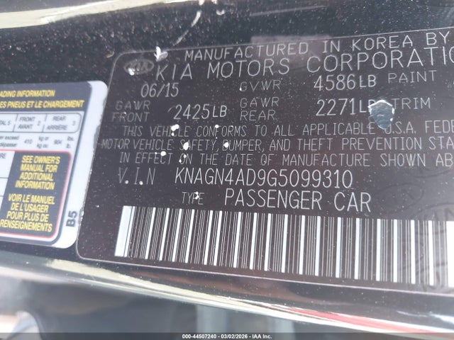 KNAGN4AD9G5099310 KIA Optima Hybrid Ex