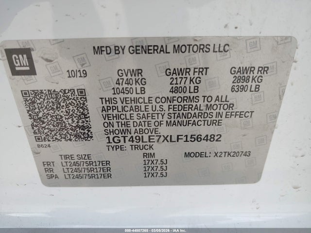 Aukcja sprzedaży 2020 Gmc Sierra 2500hd 4wd  Standard Bed, vin: 1GT49LE7XLF156482, numer aukcji: 44507265