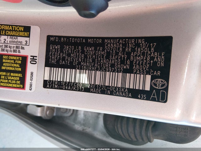 2T1BURHE3JC997312 Toyota COROLLA SE
