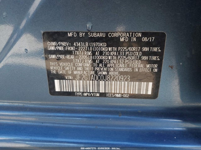JF2GTADC0J8220923 Subaru Crosstrek 2.0i Premium