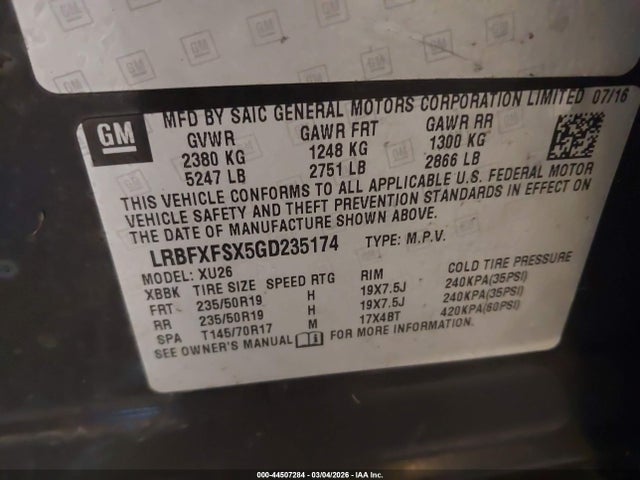Продажа на аукционе авто 2016 Buick Envision Premium Ii, vin: LRBFXFSX5GD235174, номер лота: 44507284