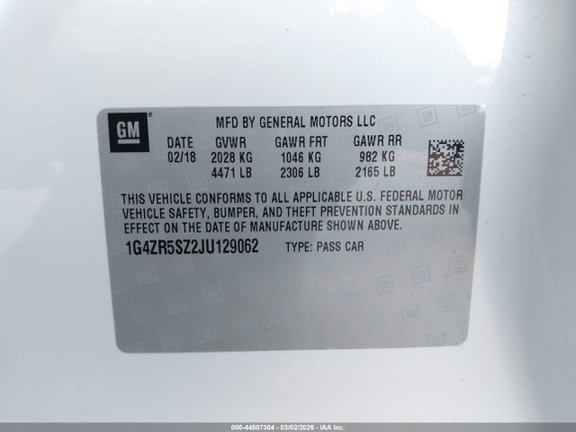 Продаж на аукціоні авто 2018 Buick Lacrosse Premium, vin: 1G4ZR5SZ2JU129062, номер лоту: 44507304