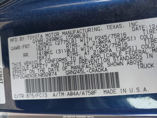 Toyota Tacoma Base V6 2014 5TFUU4EN3EX092074 Image 9