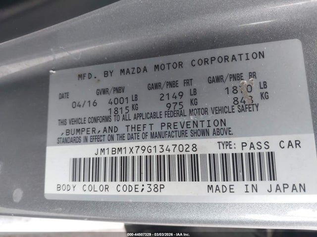 JM1BM1X79G1347028 Mazda Mazda3 I Grand Touring