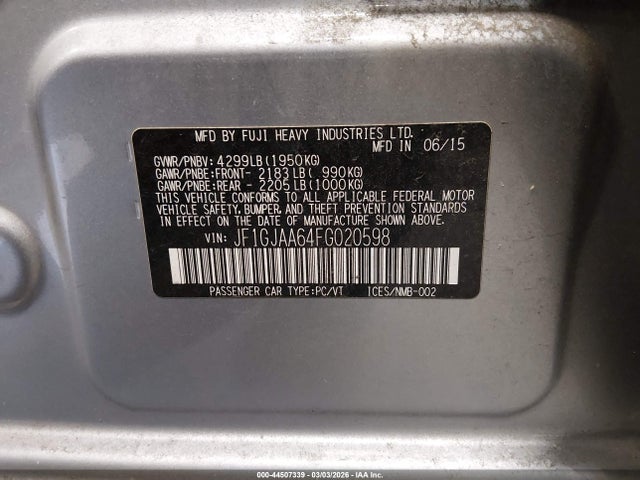 Subaru Impreza 2.0i 2015 JF1GJAA64FG020598 Image 9