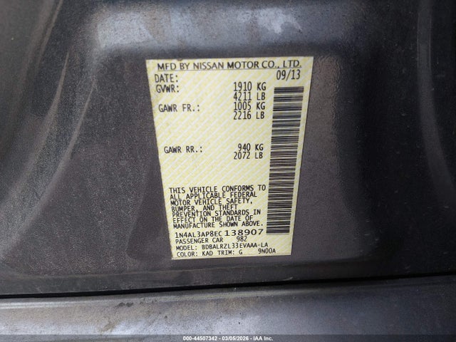 Aukcja sprzedaży 2014 Nissan Altima 2.5 S, vin: 1N4AL3AP8EC138907, numer aukcji: 44507342