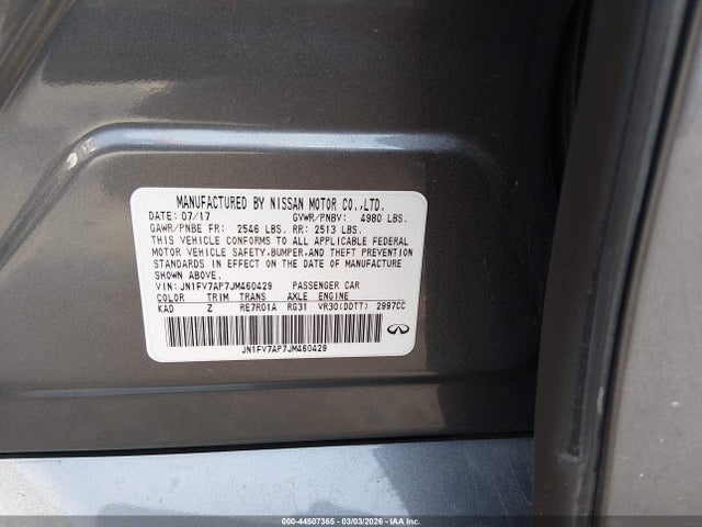 Продажа на аукционе авто 2018 Infiniti Q50 3.0t Red Sport 400, vin: JN1FV7AP7JM460429, номер лота: 44507365