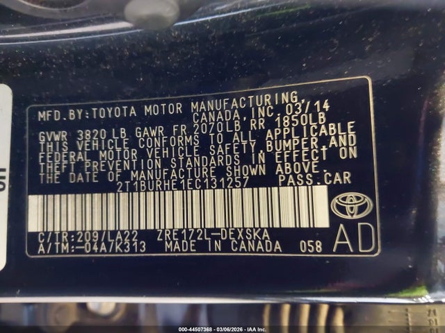 2T1BURHE1EC131257 Toyota Corolla S Premium