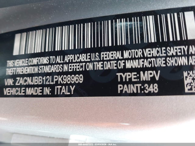 Продаж на аукціоні авто 2020 Jeep Renegade Altitude 4x4, vin: ZACNJBB12LPK98969, номер лоту: 44507372