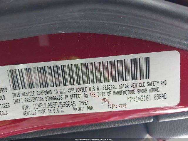 Продаж на аукціоні авто 2015 Jeep Cherokee Sport, vin: 1C4PJLAB5FW596645, номер лоту: 44507374