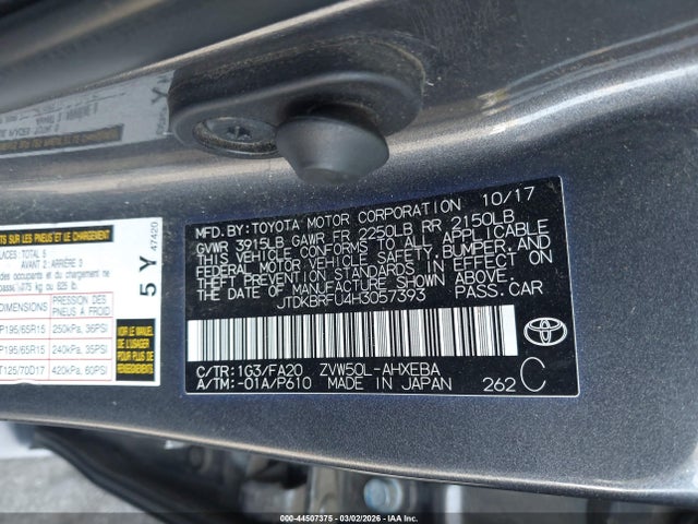 JTDKBRFU4H3057393 Toyota Prius Two
