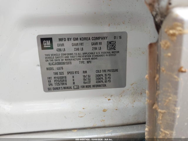 Aukcja sprzedaży 2016 Buick Encore, vin: KL4CJASB8GB615970, numer aukcji: 44507455