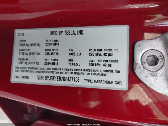 2019 TESLA MODEL 3 5YJ3E1EB7KF437108 Photo 8