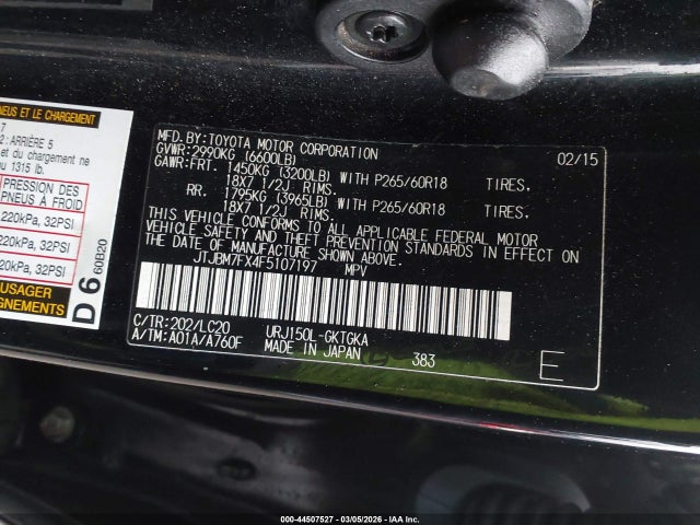 Продаж на аукціоні авто 2015 Lexus Gx 460, vin: JTJBM7FX4F5107197, номер лоту: 44507527