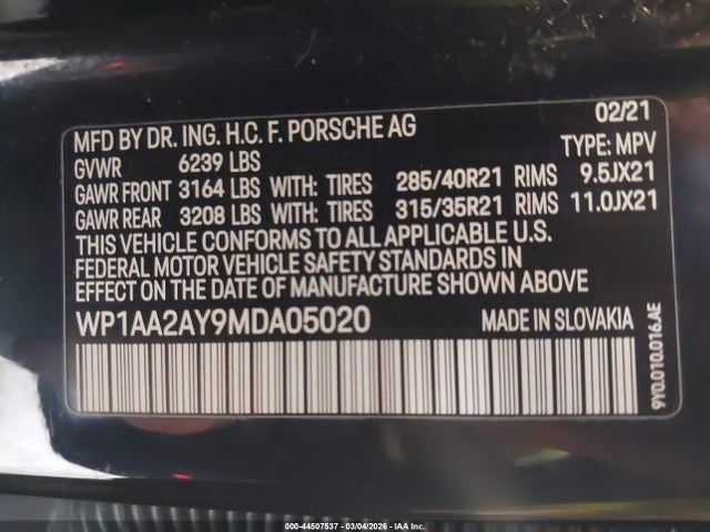 2021 PORSCHE CAYENNE WP1AA2AY9MDA05020 Photo 8