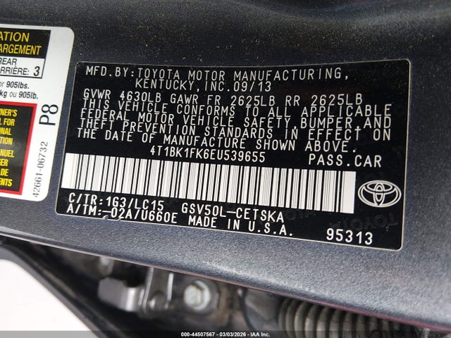 44507567 :رقم المزاد ، 4T1BK1FK6EU539655 vin ، 2014 Toyota Camry Se V6 مزاد بيع