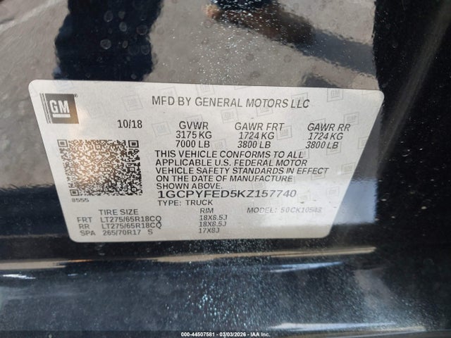 1GCPYFED5KZ157740 Chevrolet Silverado 1500 Lt Trail Boss