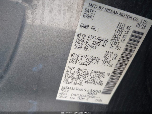 Nissan TITAN SV 2019 1N6AA1E56KN523800 Image 9