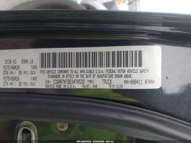 Aukcja sprzedaży 2014 Ram 1500 Laramie, vin: 1C6RR7NT8ES470532, numer aukcji: 44507625