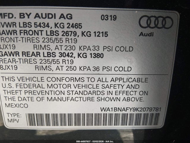 WA1BNAFY9K2079781 Audi Q5 45 Premium