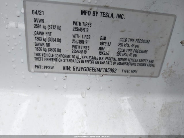 2021 TESLA MODEL Y 5YJYGDEE5MF185082 Photo 8
