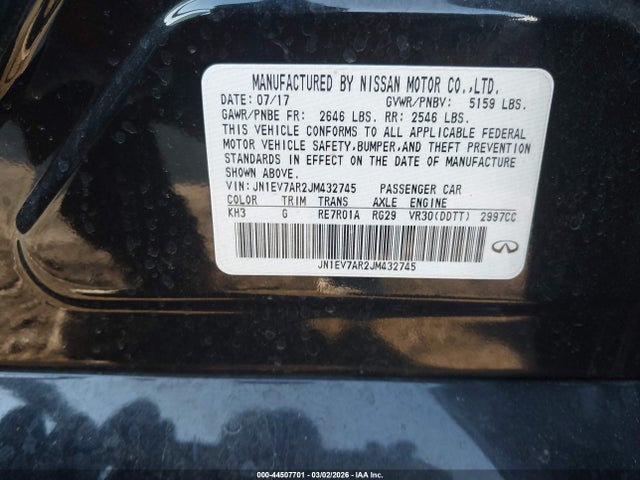 44507701 :رقم المزاد ، JN1EV7AR2JM432745 vin ، 2018 Infiniti Q50 3.0t Luxe مزاد بيع