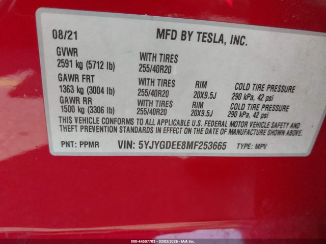 2021 TESLA MODEL Y 5YJYGDEE8MF253665 Photo 8