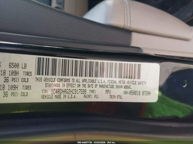 Aukcja sprzedaży 2017 Dodge Durango Sxt Rwd, vin: 1C4RDHAG2HC917599, numer aukcji: 44507726