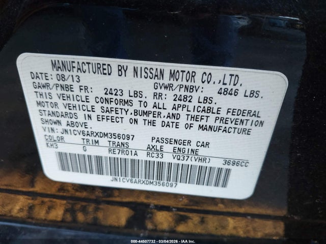 Aukcja sprzedaży 2013 Infiniti G37x, vin: JN1CV6ARXDM356097, numer aukcji: 44507732