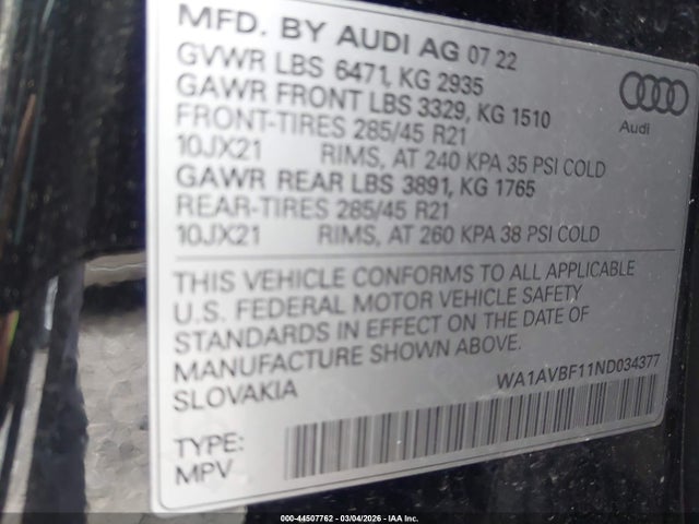 2022 AUDI Q8 WA1AVBF11ND034377 Photo 8