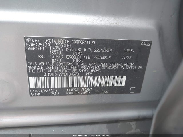 JTMAB3FV7ND104570 Toyota Rav4 Prime Se