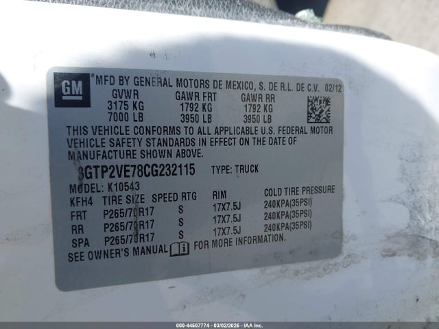 Продаж на аукціоні авто 2012 Gmc Sierra 1500 Sle, vin: 3GTP2VE78CG232115, номер лоту: 44507774