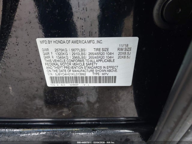 Продаж на аукціоні авто 2019 Acura Mdx Tech   A-spec Pkgs, vin: 5J8YD4H01KL013992, номер лоту: 44507811