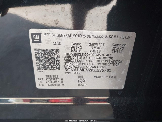 44507839 :رقم المزاد ، 3GKALMEV2KL235761 vin ، 2019 Gmc Terrain Sle مزاد بيع
