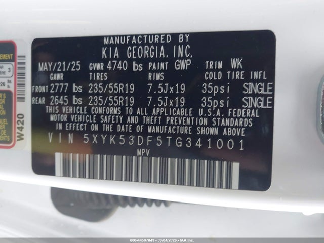 Продаж на аукціоні авто 2026 Kia Sportage Sx-prestige, vin: 5XYK53DF5TG341001, номер лоту: 44507843