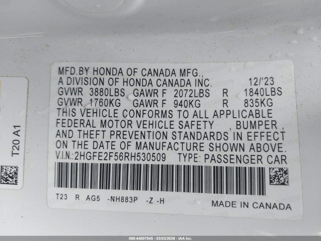 2024 HONDA CIVIC 2HGFE2F56RH530509 Photo 8