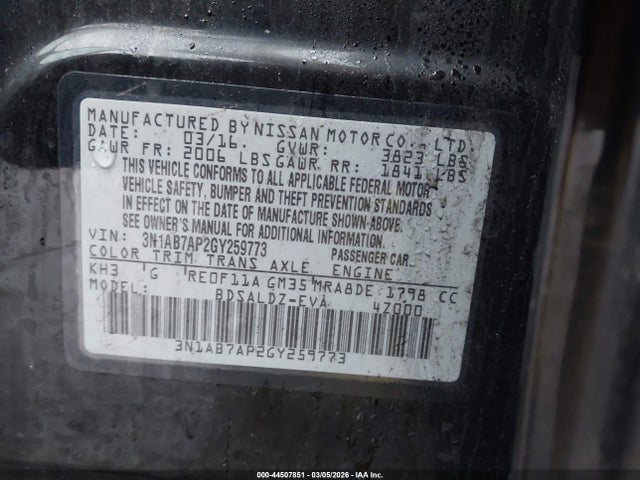 3N1AB7AP2GY259773 Nissan SENTRA SV