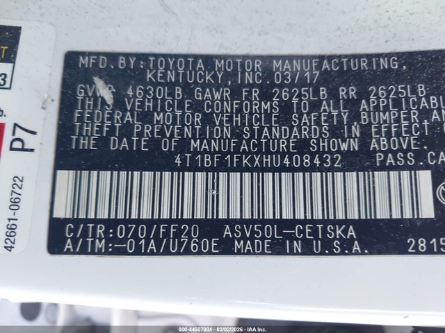 4T1BF1FKXHU408432 Toyota CAMRY SE