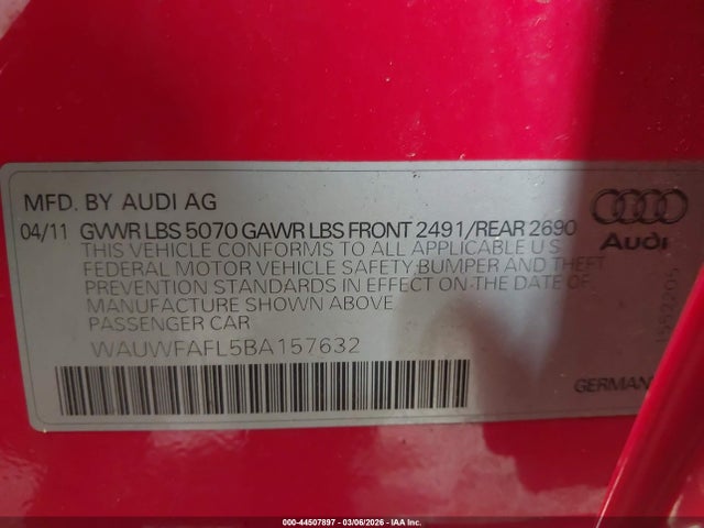 Продажа на аукционе авто 2011 Audi A4 2.0t Premium, vin: WAUWFAFL5BA157632, номер лота: 44507897