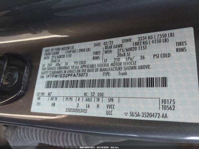 1FTFW1ED2PFA75073 Ford F-150 Lariat