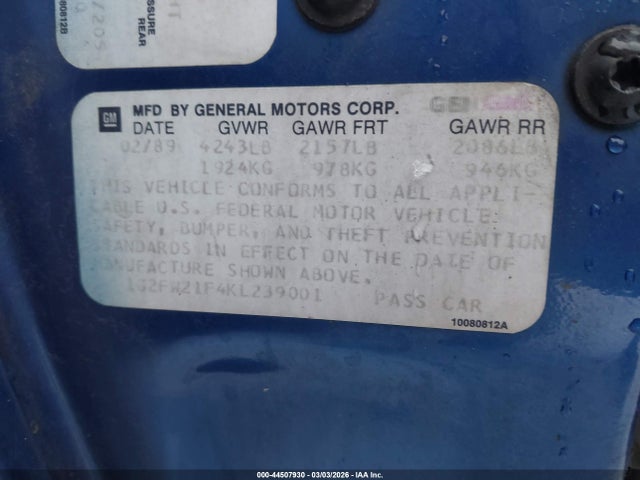 1989 PONTIAC FIREBIRD 1G2FW21F4KL239001 Photo 8