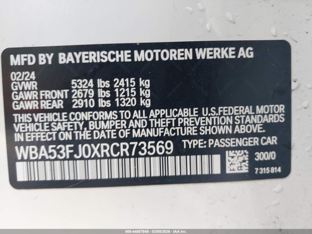 Auction sale of the 2024 Bmw 530i Xdrive, vin: WBA53FJ0XRCR73569, lot number: 44507949