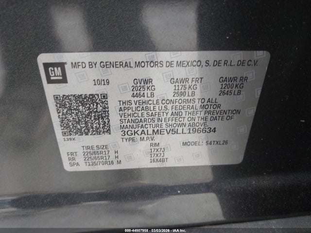 Продаж на аукціоні авто 2020 Gmc Terrain Fwd Sle, vin: 3GKALMEV5LL196634, номер лоту: 44507958