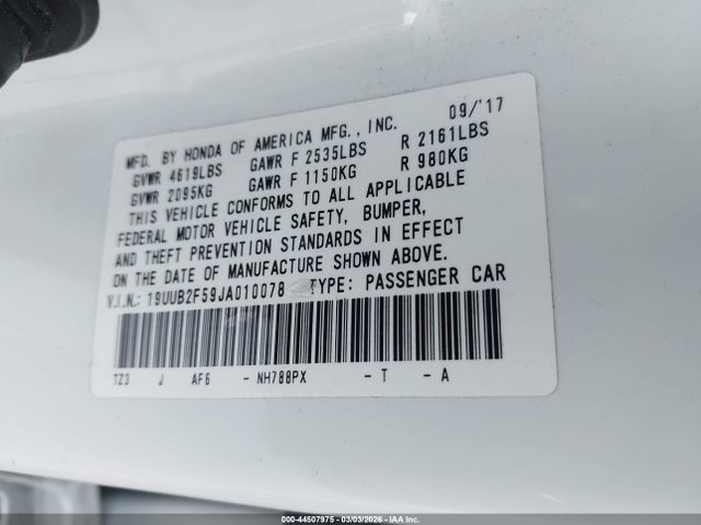 44507975 :رقم المزاد ، 19UUB2F59JA010078 vin ، 2018 Acura Tlx Tech Pkg مزاد بيع