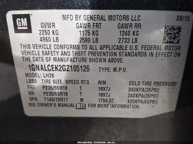 Chevrolet EQUINOX LT 2016 1GNALCEK2GZ105126 Image 9